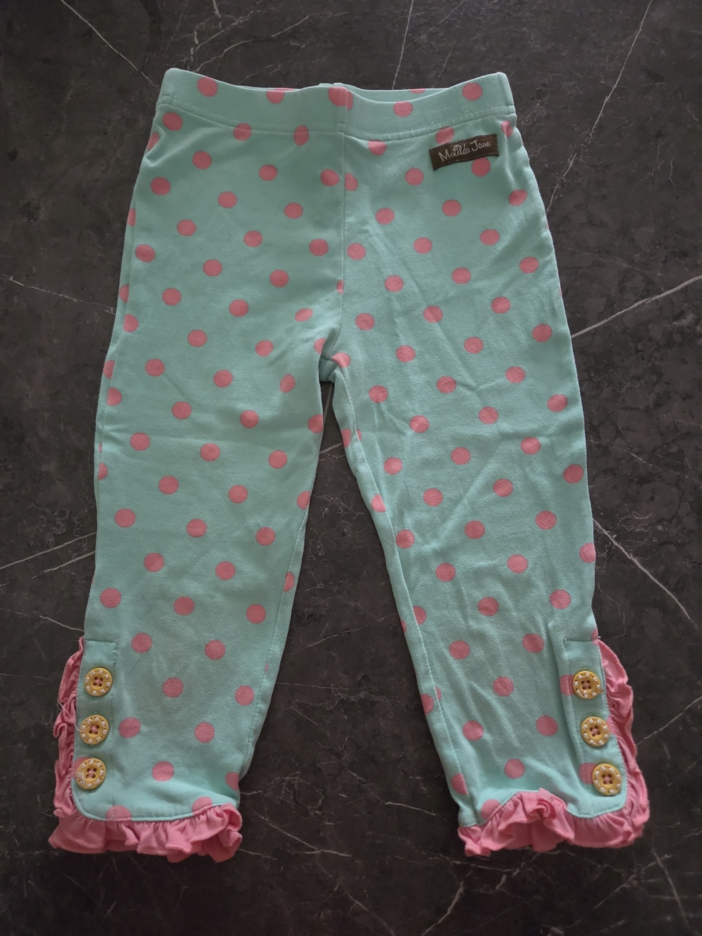 Matilda Jane Aqua Polka Dot Ruffle Capris Size 6